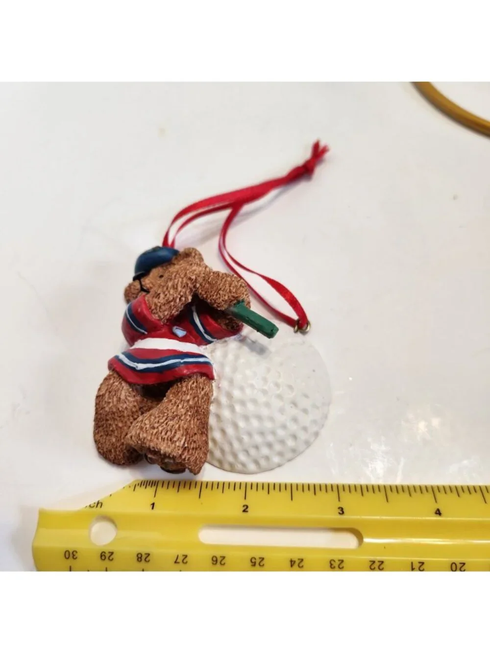 Kurt S. Adler Golf-Themed Teddy Bear Christmas Ornament Red Ribbon Hand-Painted